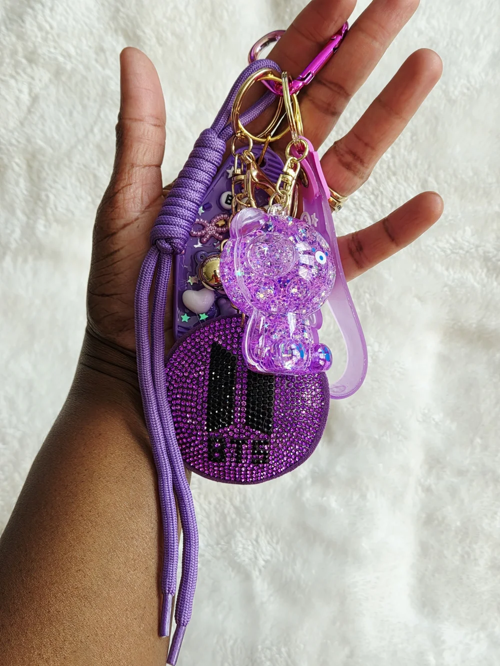 BTS Purple Rhinestone Keychain Charm Set Stunning K Pop Bag Charm